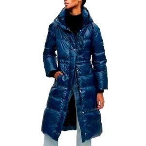 Gap Upcycled Long Puffer Coat, Blue SIZE XS
